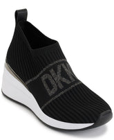 DKNY Women's Athletic Everyday Phebe-Slip On Wedge Sneaker, BLK/DK Gun, 9